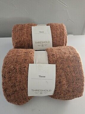 Threshold Marled Boucle Textured Cozy Throw Blankets (2) Matching BNWT 50x60